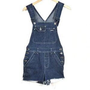 Vintage Y2K Silver Jeans Denim Short Overalls Shortalls Size 3 26-27